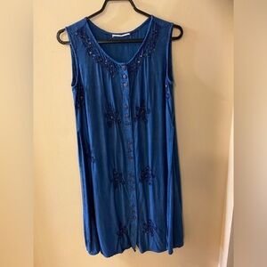 Navy blue sundress with front buttons and sequins accents